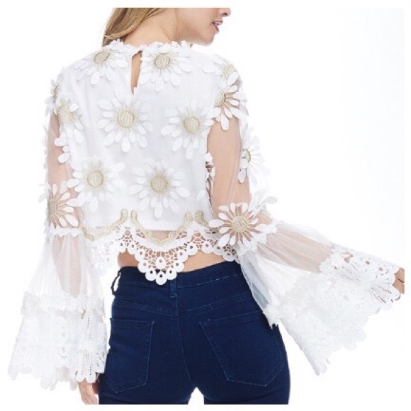 *LAST ONE!* Petals and Lace Bell Sleeve Crop Top - Picture 3 of 8